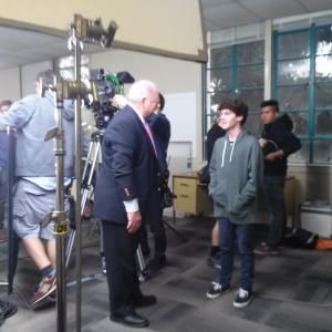 William Leon with Richard Riehle on the set of Breaking Legs