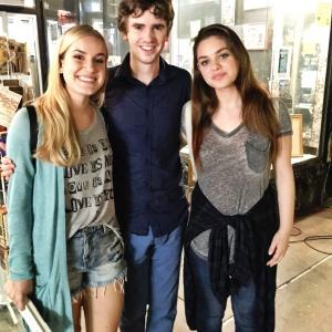 Christie McNab on set of Holding Patterns with Freddie Highmore and Odeya Rush.