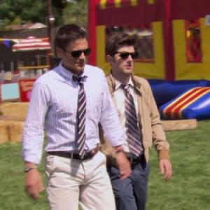 Still of Rob Lowe and Adam Scott in Parks and Recreation (2009)