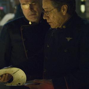 Still of Edward James Olmos and Michael Hogan in Battlestar Galactica (2004)