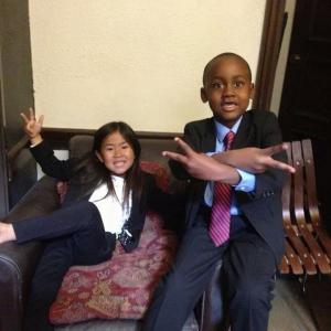 Brayden and Ally, young politicians on the set of Jimmy Kimmel Live for Kids Table