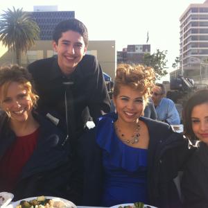 Annie Tedesco Brendan Calton Hayley Kiyoko and Aimee Carrero on the set of Blue Lagoon The Awakening 2012