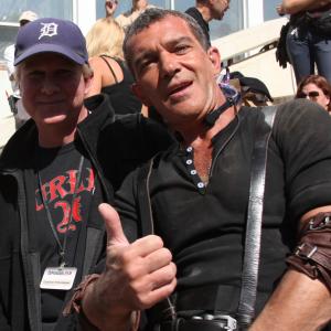 Creighton Rothenberger and Antonio Banderas during filming of The Expendables 3  Sofia Bulgaria 2013