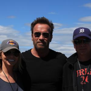 Katrin Benedikt, Arnold Schwarzenegger and Creighton Rothenberger on The Expendables 3 set - Sofia, Bulgaria (2013)