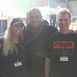 Katrin Benedikt Randy Couture and Creighton Rothenberger on The Expendables 3 set  Sofia Bulgaria 2013