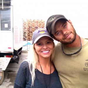 Katrin Benedikt and Kellan Lutz on the set of The Expendables 3 in Sofia, Bulgaria on September 13, 2013.