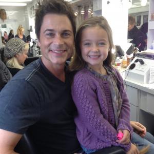 Rylan Lee and Rob Lowe on the set of Parks and Recreation
