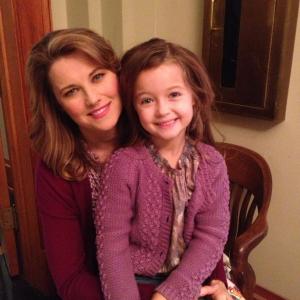 Rylan Lee and Lucy Lawless on the set of Parks and Recreation