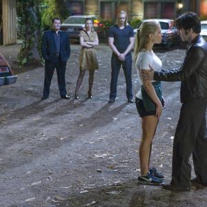 Still of Anna Paquin, Alexander Skarsgård, Kristin Bauer van Straten, Patrick Gallagher and Stephen Moyer in Tikras kraujas (2008)