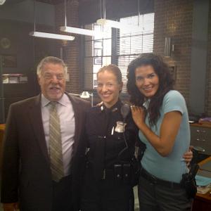 Officer Lenka on set of Rizzoli  Isles with Angie Harmon and Bruce McGill
