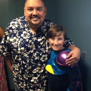 Cameron McIntyre on the set of Cristela with Gabriel Iglesias for the Hall-Oates-Ween episode that aired on October 31, 2014.