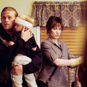 Evan Londo, Charlie Hunnam, and Maggie Siff on Sons of Anarchy