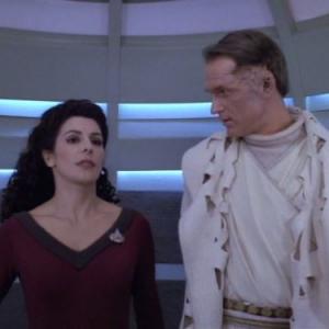 Still of Marina Sirtis and Ben Lemon in Star Trek The Next Generation 1987