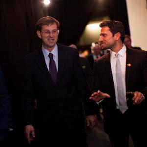 Slovenia Prime Minister Dr Miro Cerar with producer Ahmed Salim at the screening of 1001 Inventions and the Library of Secrets
