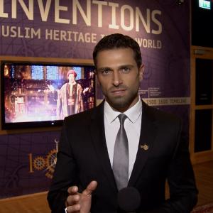 Ahmed Salim speaking to press at the royal screening of '1001 Inventions and the Library of Secrets' in Sweden, 2014.