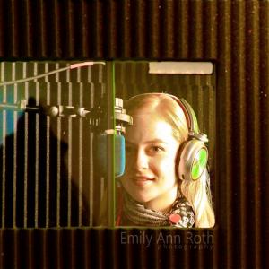 Amy Lia recording a voice over