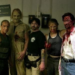Behind the scenes with Director Mark Steven Grove (center) after a long and bloody day of shooting.