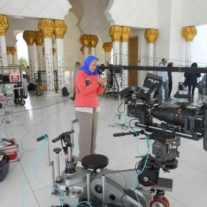 Early morning filming at Sheik Zayeed Mosque in Abu Dhabi producer Qasr Al Hosn TVC