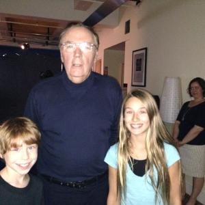 Kylie with James Patterson on the set of the commercial for his new novel Treasure Hunters