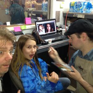 Kylie with special FX makeup artist Robert Sieger and co-star Ray Mamrak on the set of Last Round.