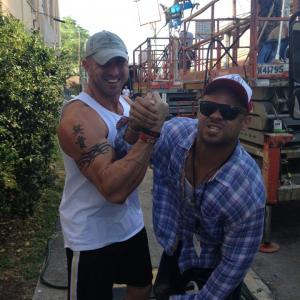 Aaron with long time client, Anthony Hemingway, on set of 
