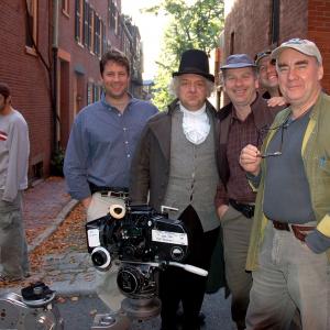 Simon Russell Beale centre with crew including Brian McDairmant DoP  shooting for American Experience in Boston 2004