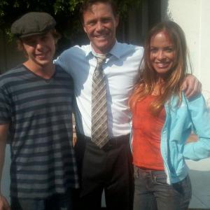 Kyle Morris, Brian Krause, and Chauntal Lewis on set of Coffin Baby.