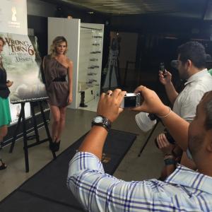 Wrong Turn 6 stars Aqueela Zoll  Sadie Katz doing press photos at the Screamfest Film Festival 2014