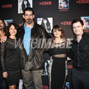 LR Actors Robin Atkin Downes Natalie Brown Robert Maillet Mia Maestro and Jim Watson attend The Strain New York Comic Con Party at The Delancey on October 7 2014 in New York City Photo by Daniel ZuchnikWireImage