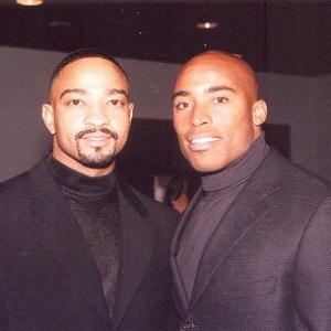 Dennis Jay Funny  Tiki Barber pose at Any Given Sunday film premiere