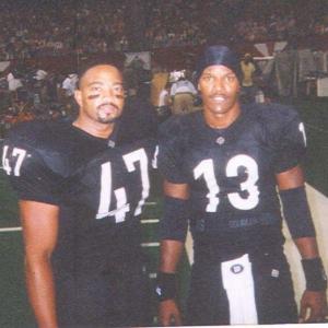 Actors, Dennis Jay Funny & Jamie Foxx at Texas stadium, home of the Dallas Cowboys, shooting the finale of 