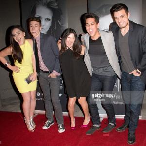 Actors Kyle Kittredge Elijah Spader Maria Marmo Jenna Nelson and Austin Burk of Sketch Comedy group Perfectly Scattered Productions arrives at Britt Flatmos Album release event in Studio City CA