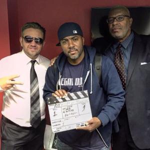 On the set of Psychology of Murder 2015 L-R Wallen, Writer/Director Terrell and McCants