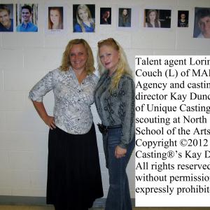 Talent agent Lorinda Couch of MAD Talent Agency and casting director Kay Duncan of Unique Casting® scouting at North Carolina School of the Arts.