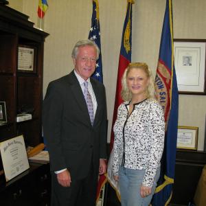 Unique Castings Kay Duncan with Mayor Allen Joiner