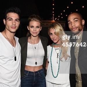 (L-R) Actor Ray Diaz, actress AnnaLynne McCord, actress Cassandra Scerbo and actor Kendrick Sampson attend the 3rd Annual #18for18 Summer Soiree at Petit Ermitage Hotel on August 17, 2014 in West Hollywood, California.