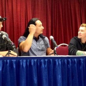 Actors from left to right Jerrad Vunovich Dango Nu Yen and Michael Koske from The Walking Dead hosting a Walking Dead Panel answering questions for fans at PENSACON 2014