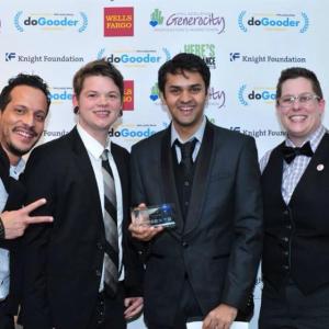 Maarten Olaya with Cal Woodruff, Dhairya Pujara and Kelly Burkhardt at event for The DoGooder Awards in Philadelphia (2014)