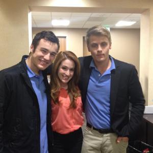 Katherine Diaz with Parker Mack and Houston Stevenson on the set of For the Booth