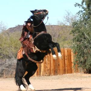 Stunt work on a rearing horse