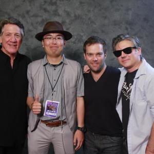 The Japanese filmmaker Ryota Nakanishi and the casts from The Monster Squad USA 1987 From the left Stephen Macht Ryota Nakanishi Andre Gower Ryan Lambert