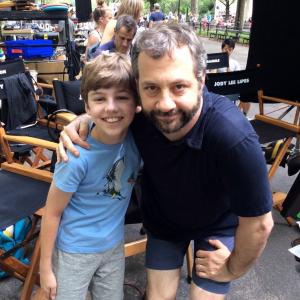 Director JUDD APATOW and Evan Brinkman on the set of TRAINWRECK