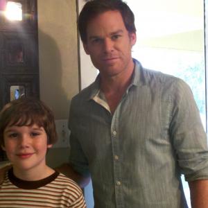 Nicholas Vigneau and Michael C Hall on set of Dexter