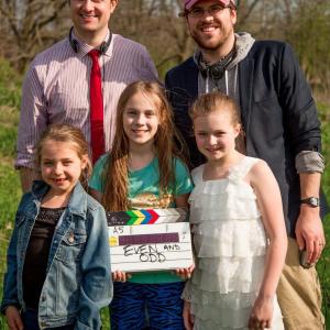Brett Hays and Luke Boyce with the actors and child screenwriter on the set of Even and Odd