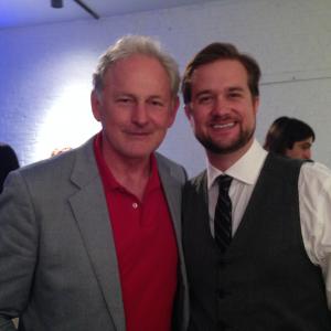 Brett Hays and Victor Garber on the set of 