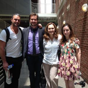 Brett Hays with Taylor Kinney, Beth Grant and Zoe Lister-Jones on the set of 