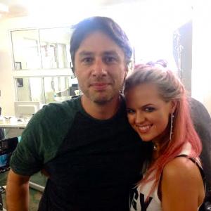 Maddie with director Zach Braff, on set of MTV's Self Promotion.