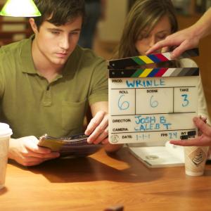 Production photo of Brad Worch II and Ashley Bratcher on the set of Wrinkle