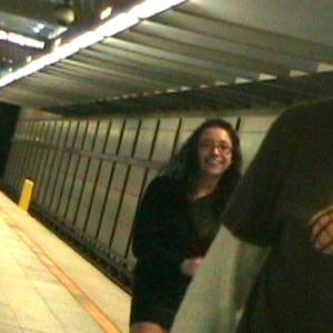 Rachelle Romero and Jeff Morrissette during filming of The Outtakes at Hollywood/Highland Metro station