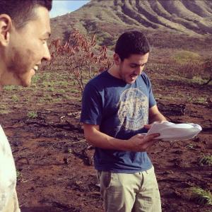 Jesse Starmer and Dan Zelikman on the set of Hawaii Previous.
